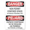 Signmission OSHA Danger Decal, Confined Space None Permit Bilingual, 10in X 7in Decal, 7" H, 10" W, Landscape OS-DS-D-710-L-19302 - alternate 1